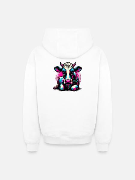 Cow - Oversized Heavyweight Unisex Zip Hoodie - white