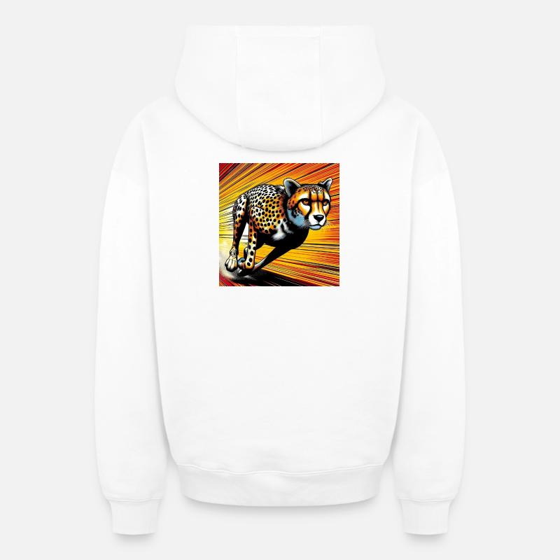guépard - Sweat à capuche unisexe zippé oversize épais SPREAD - blanc