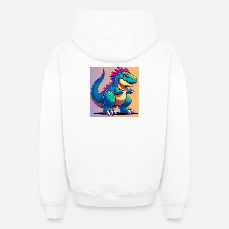 dinosaure - Sweat à capuche unisexe zippé oversize épais SPREAD - blanc