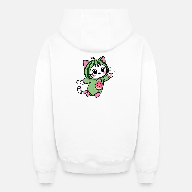 Chat Mignon en Hoodie Pastèque - Sweat à capuche unisexe zippé oversize épais SPREAD - blanc