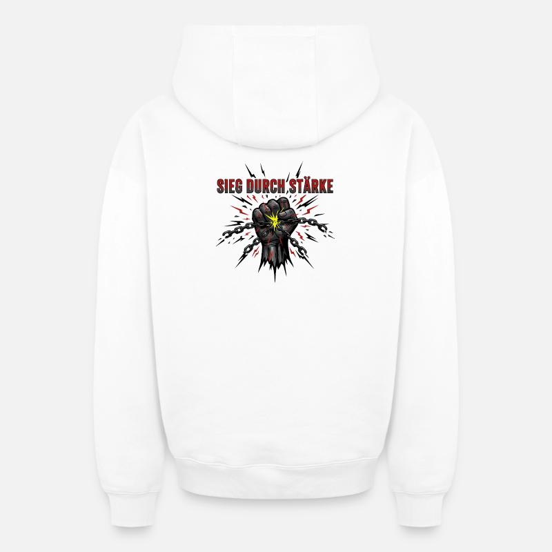 Sieg durch Stärke - Sweat à capuche unisexe zippé oversize épais SPREAD - blanc