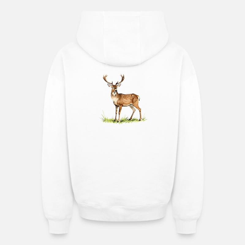 Chevreuil aquarelle forestière - Sweat à capuche unisexe zippé oversize épais SPREAD - blanc