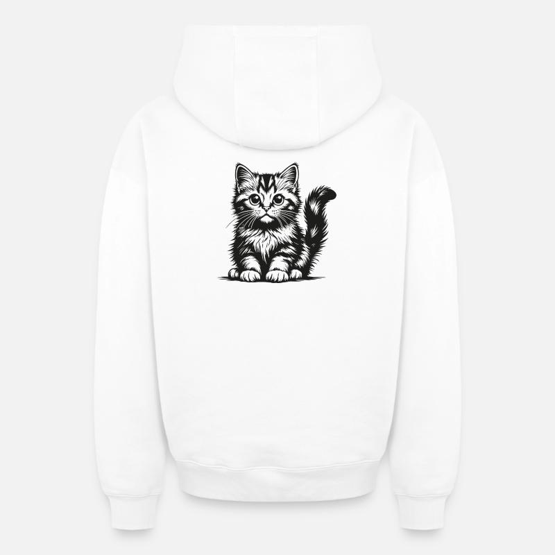 Chaton noir en silhouette - Sweat à capuche unisexe zippé oversize épais SPREAD - blanc