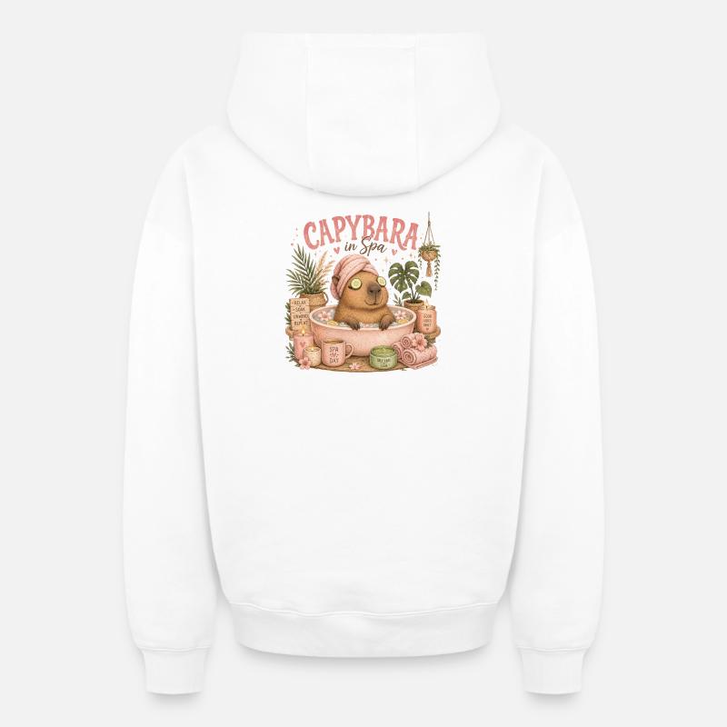 Escapade Spa à Capybara - Sweat à capuche unisexe zippé oversize épais SPREAD - blanc