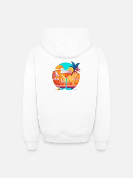 80s Cocktail - Oversized Heavyweight Unisex Zip Hoodie - white
