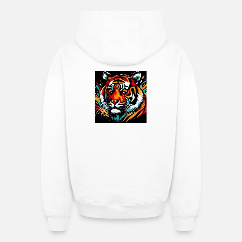 Tigre - Sweat à capuche unisexe zippé oversize épais SPREAD - blanc