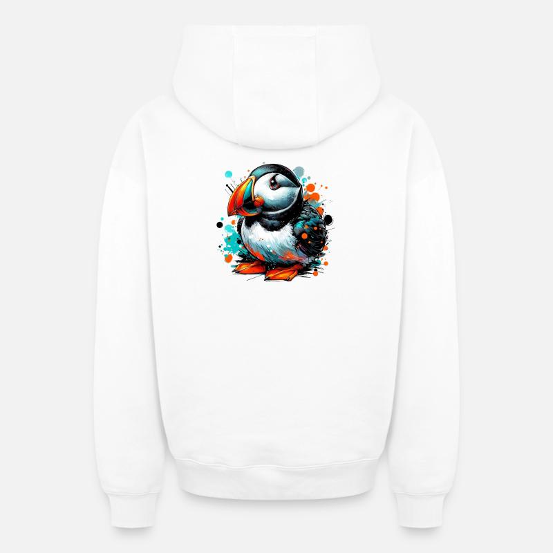 Macareux - Sweat à capuche unisexe zippé oversize épais SPREAD - blanc