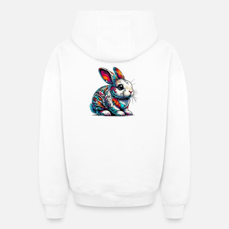 Lapin - Sweat à capuche unisexe zippé oversize épais SPREAD - blanc