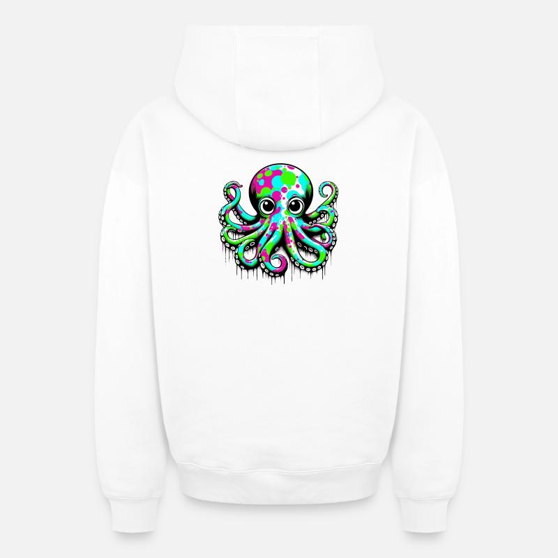 Pieuvre - Sweat à capuche unisexe zippé oversize épais SPREAD - blanc
