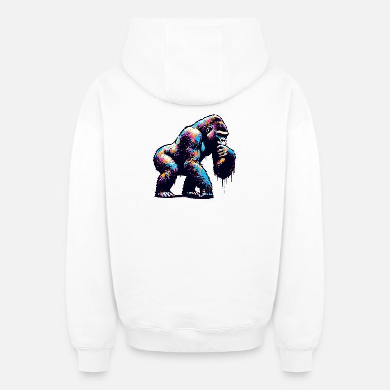 Gorille - Sweat à capuche unisexe zippé oversize épais SPREAD - blanc