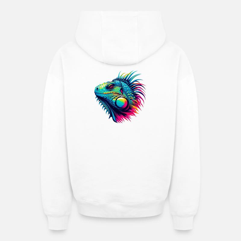 Iguane - Sweat à capuche unisexe zippé oversize épais SPREAD - blanc