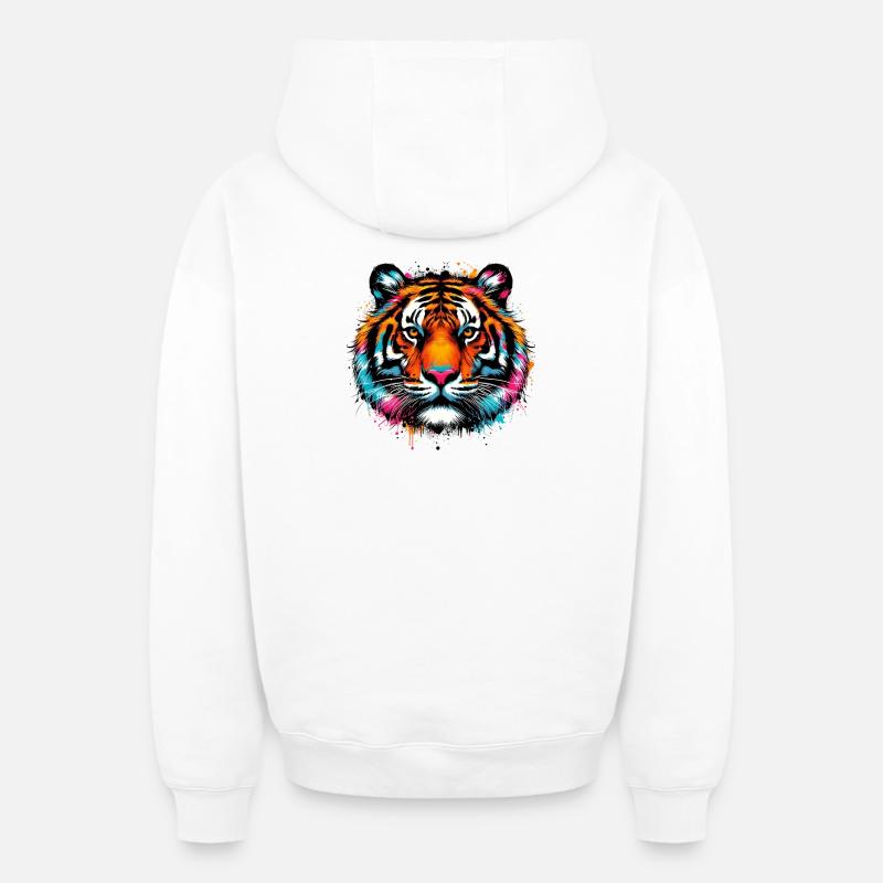 Tigre - Sweat à capuche unisexe zippé oversize épais SPREAD - blanc