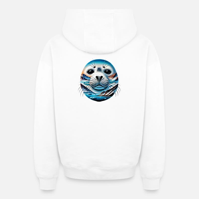 Phoque - Sweat à capuche unisexe zippé oversize épais SPREAD - blanc