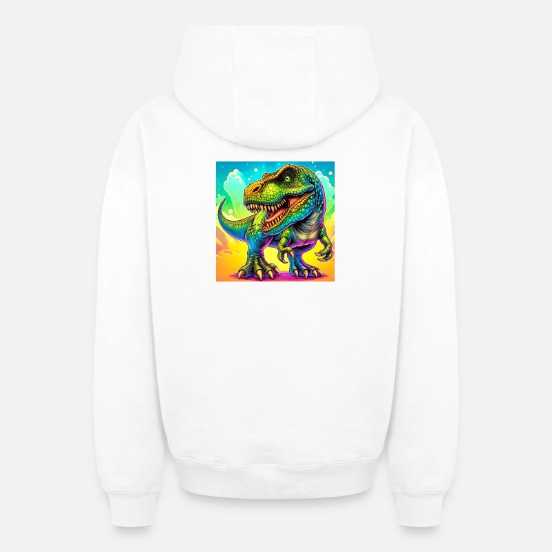 dinosaure - Sweat à capuche unisexe zippé oversize épais SPREAD - blanc