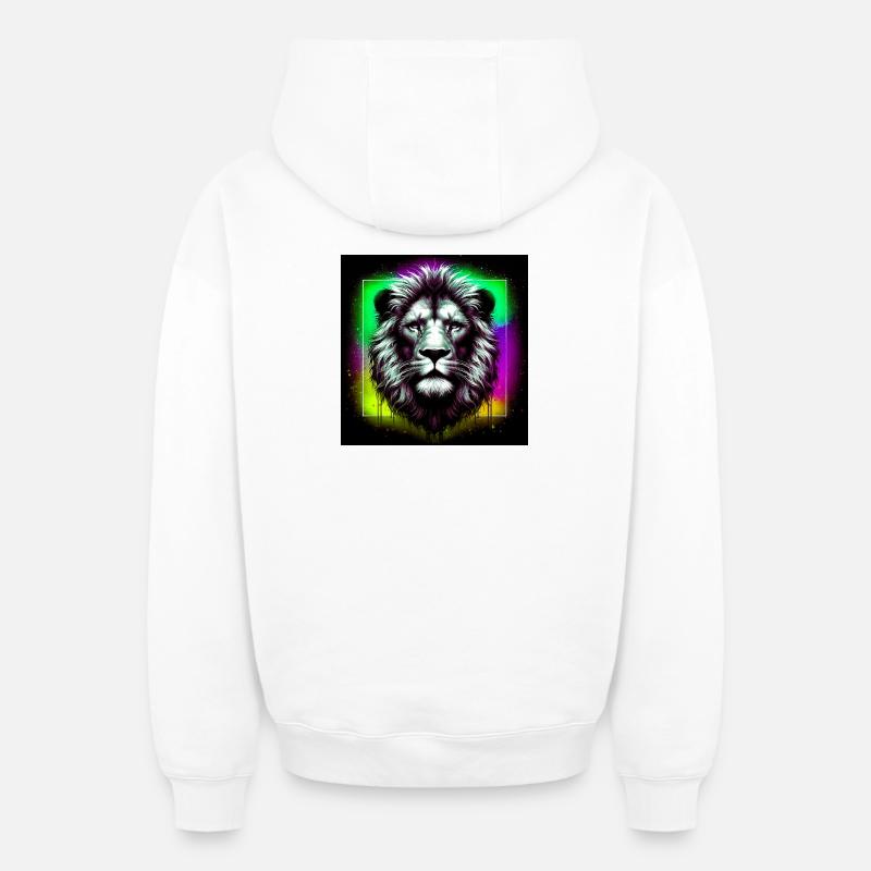 lion - Sweat à capuche unisexe zippé oversize épais SPREAD - blanc