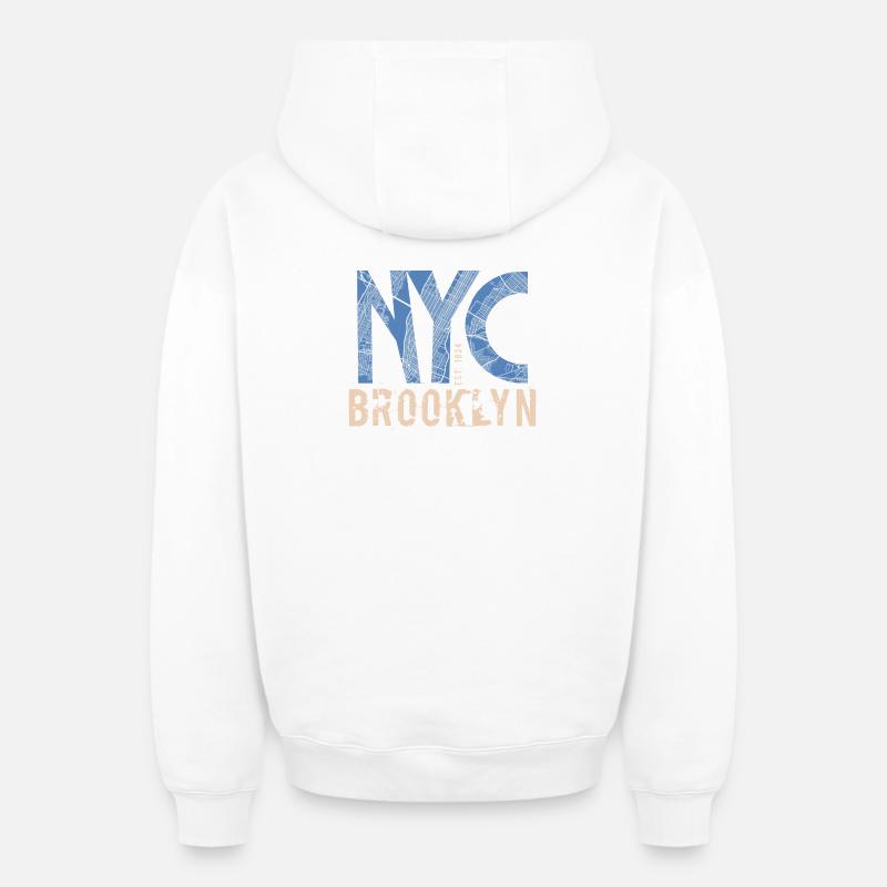 NYC Brooklyn – Style urbain - Sweat à capuche unisexe zippé oversize épais SPREAD - blanc