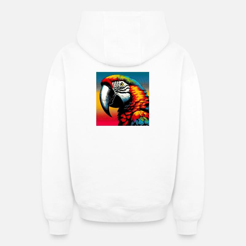 perroquet - Sweat à capuche unisexe zippé oversize épais SPREAD - blanc