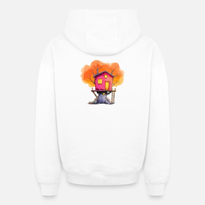Magie d’automne de la Cabane Rose - Sweat à capuche unisexe zippé oversize épais SPREAD - blanc