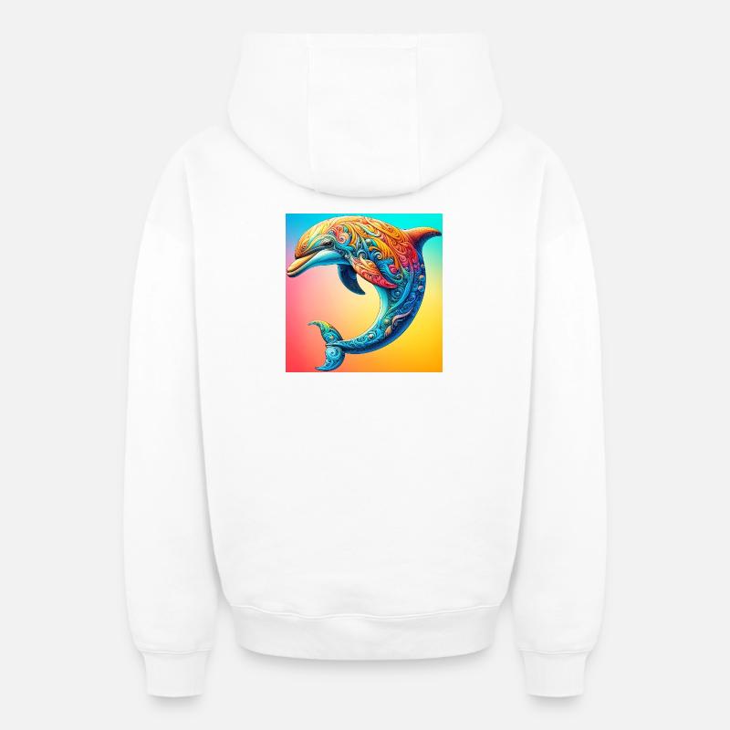 dauphin - Sweat à capuche unisexe zippé oversize épais SPREAD - blanc