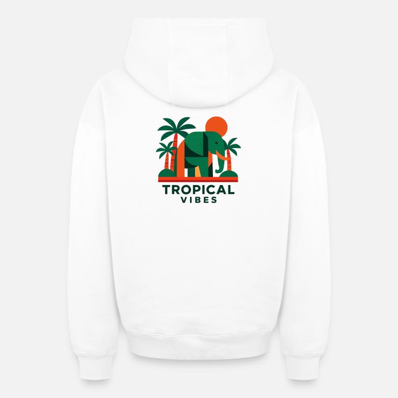 Tropical Elephant - Oversized Heavyweight Unisex Zip Hoodie - Weiß
