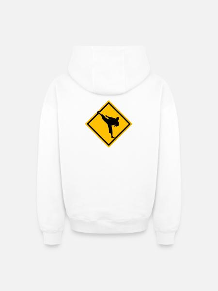 Karate Warning Sign Yokogeri - Oversized Heavyweight Unisex Zip Hoodie - white