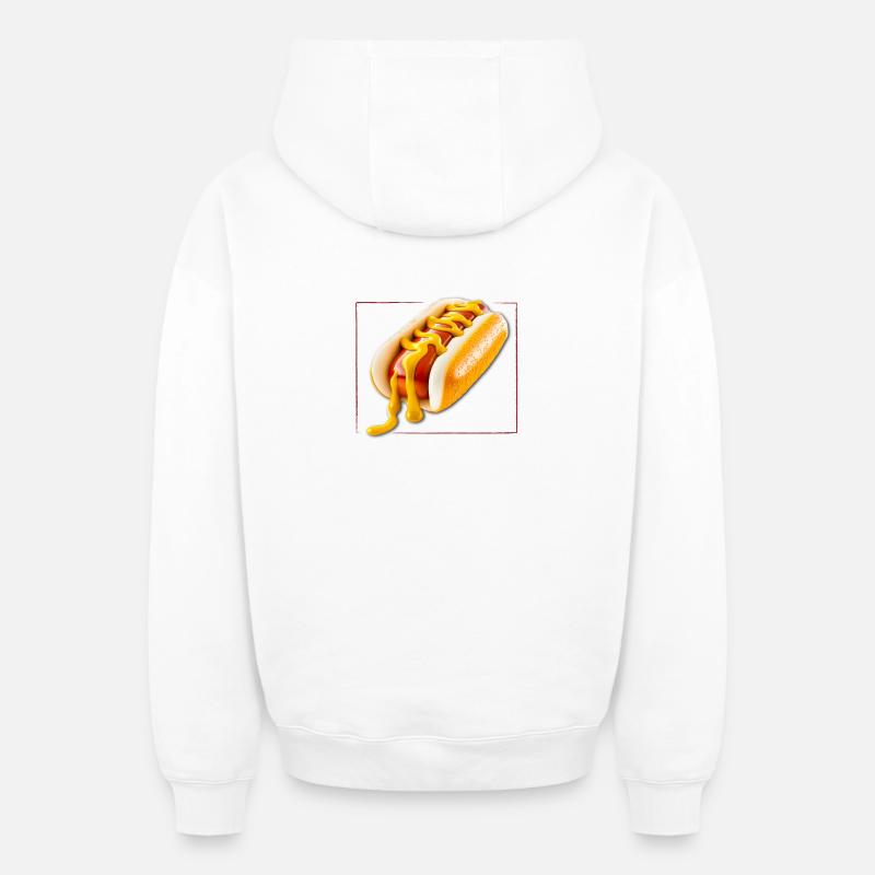 Hot-Dog Restauration Rapide Encadré - Sweat à capuche unisexe zippé oversize épais SPREAD - blanc