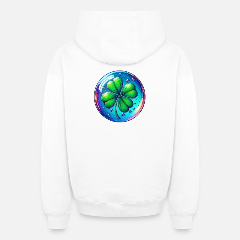 Trèfle à quatre feuilles - Sweat à capuche unisexe zippé oversize épais SPREAD - blanc