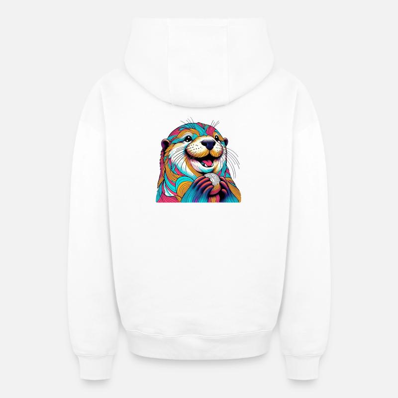Loutre - Sweat à capuche unisexe zippé oversize épais SPREAD - blanc