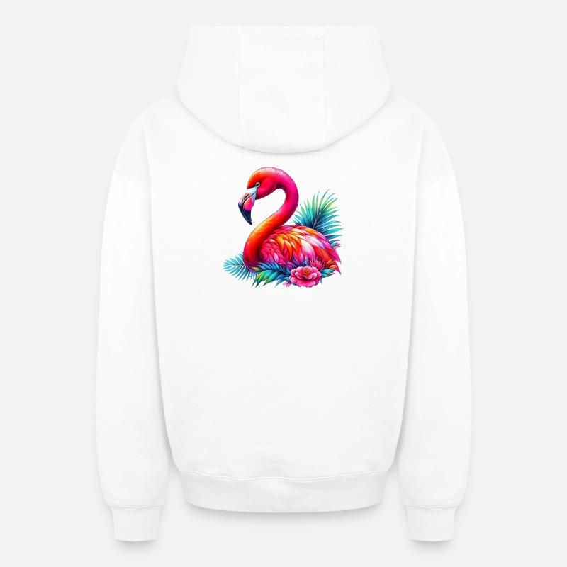 Flamant - Sweat à capuche unisexe zippé oversize épais SPREAD - blanc