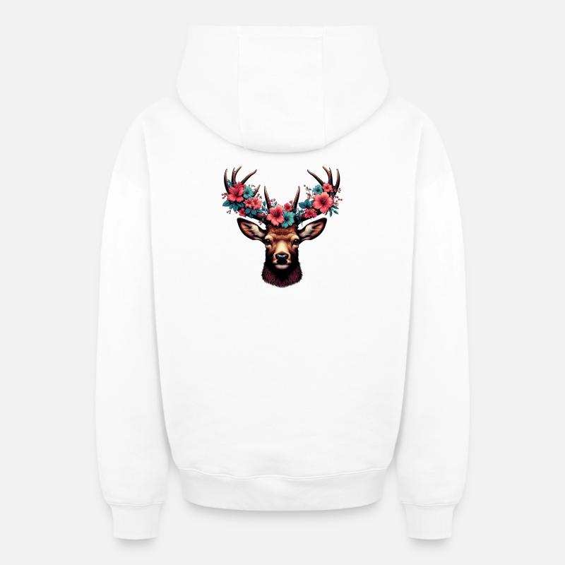 Cerf avec des fleurs - Sweat à capuche unisexe zippé oversize épais SPREAD - blanc