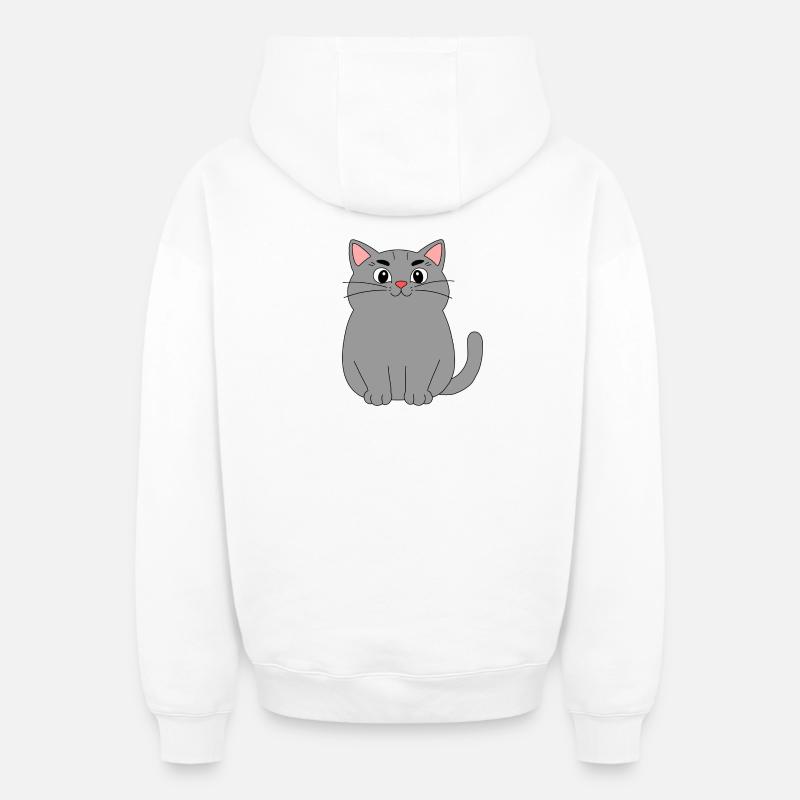 Chat gris - Sweat à capuche unisexe zippé oversize épais SPREAD - blanc