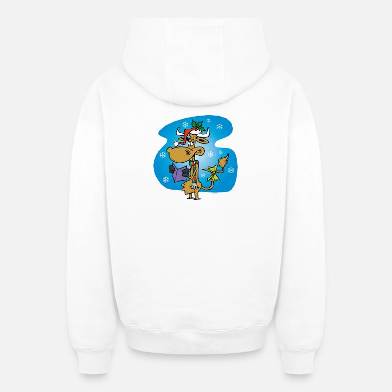 Vache Père Noël *drôle* - Sweat à capuche unisexe zippé oversize épais SPREAD - blanc