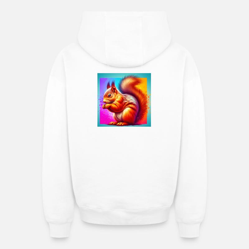 écureuil - Sweat à capuche unisexe zippé oversize épais SPREAD - blanc