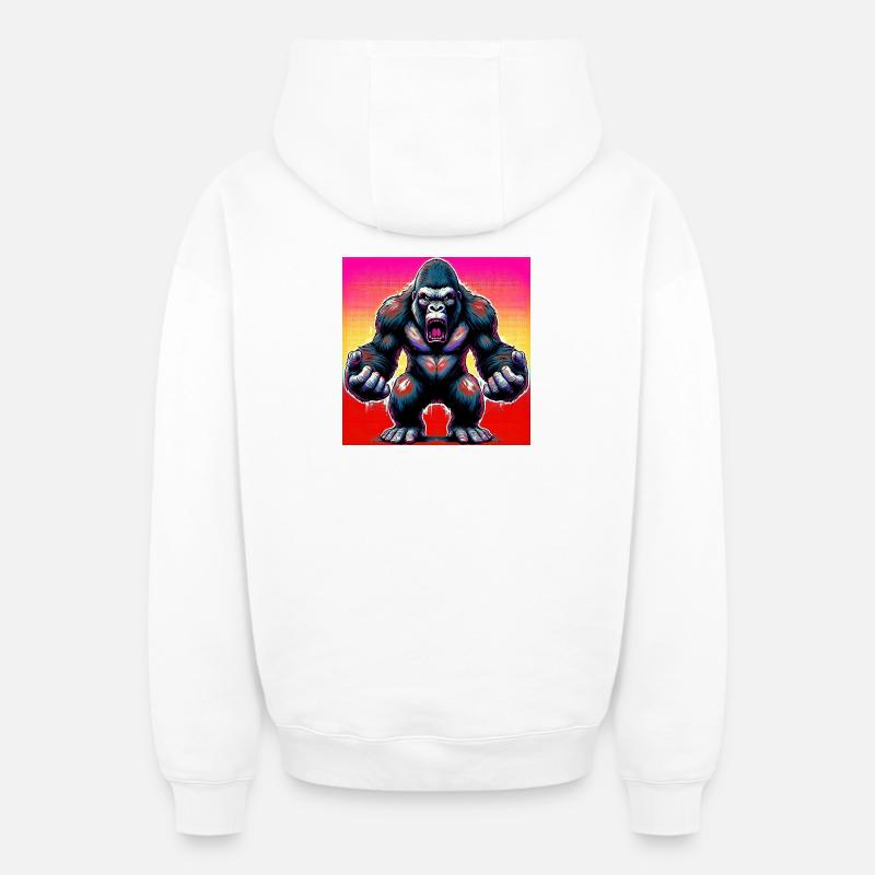 gorille - Sweat à capuche unisexe zippé oversize épais SPREAD - blanc