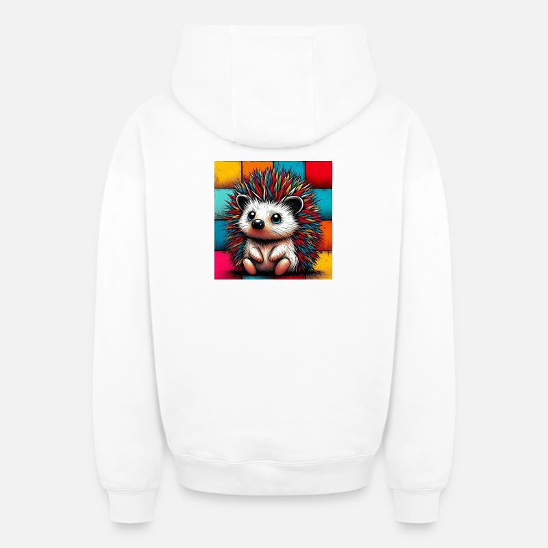 hérisson - Sweat à capuche unisexe zippé oversize épais SPREAD - blanc