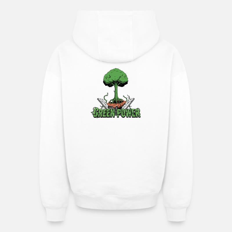 Arbre d’énergie vert - Sweat à capuche unisexe zippé oversize épais SPREAD - blanc