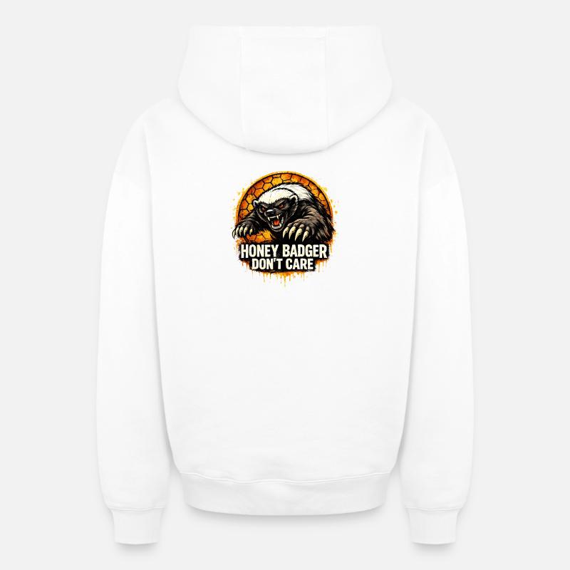Blaireau miel s’en fiche - Sweat à capuche unisexe zippé oversize épais SPREAD - blanc