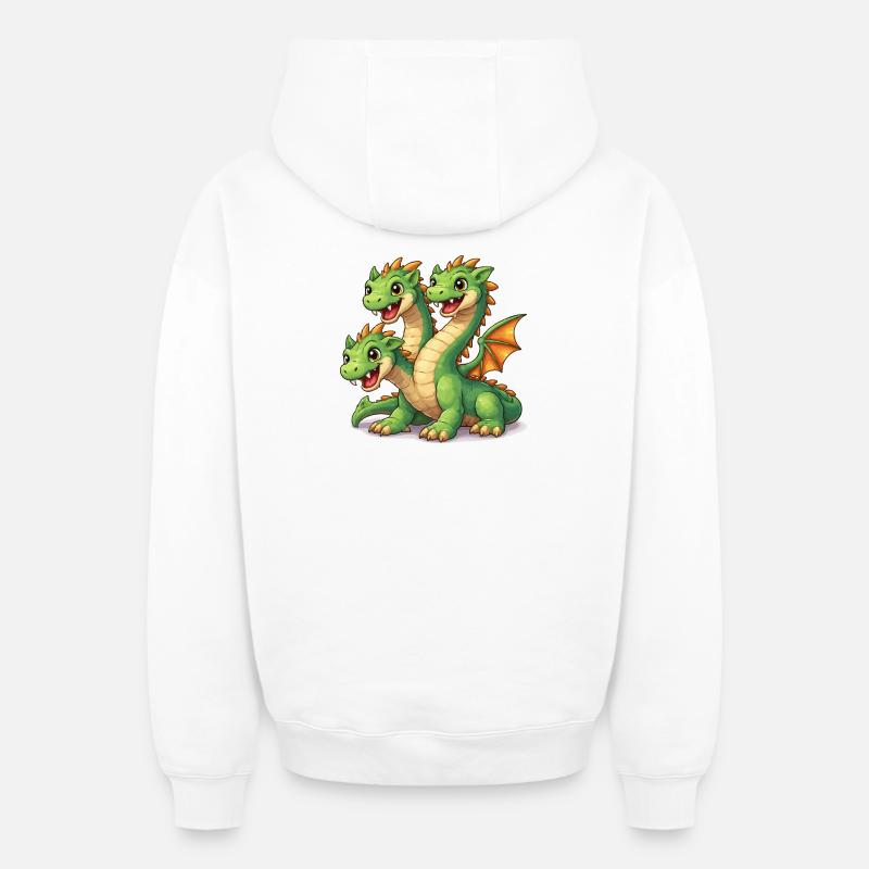 Dragon à trois têtes - Sweat à capuche unisexe zippé oversize épais SPREAD - blanc