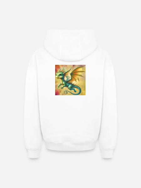 dragon - Oversized Heavyweight Unisex Zip Hoodie - white