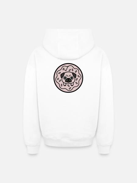 Pug Dog Donut Candy - Oversized Heavyweight Unisex Zip Hoodie - white