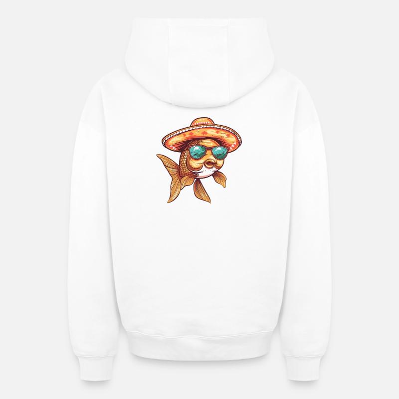 Sombrero comique Poisson Rouge - Sweat à capuche unisexe zippé oversize épais SPREAD - blanc