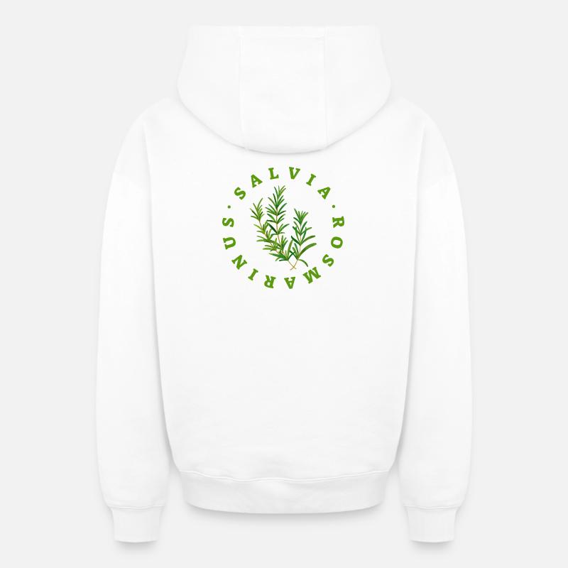 Emblème botanique circulaire en romarin - Sweat à capuche unisexe zippé oversize épais SPREAD - blanc