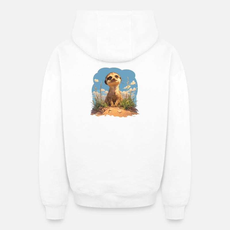 Suricate Erdmännchen - Sweat à capuche unisexe zippé oversize épais SPREAD - blanc