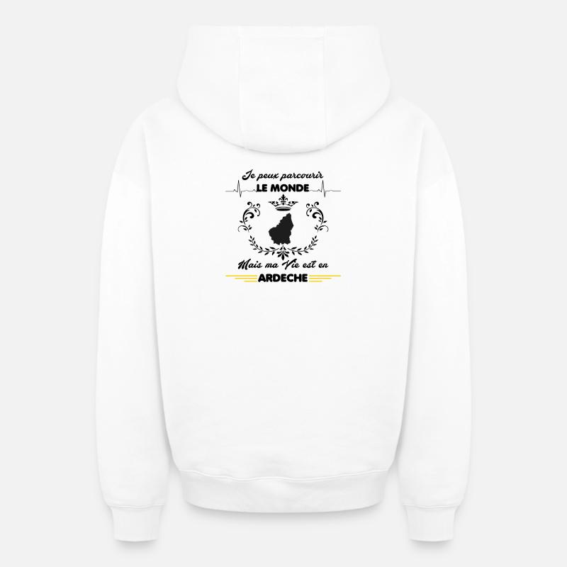 MA VIE EST EN ARDECHE - Sweat à capuche unisexe zippé oversize épais SPREAD - blanc