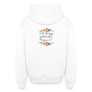 Die Welt gehört dem, der sie genießt - Valentine - Oversized Heavyweight Unisex Zip Hoodie - Weiß - Hinten - AI Model Male 178 light (178cm)
