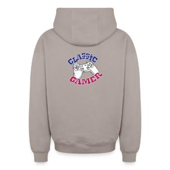 Game gambling game console gift - Oversized Heavyweight Unisex Zip Hoodie - taupe - Back - AI Model Male 178 light (178cm)