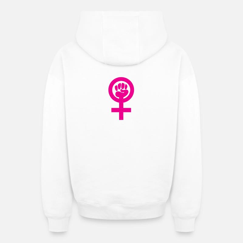 Féminisme féroce en rose - Sweat à capuche unisexe zippé oversize épais SPREAD - blanc