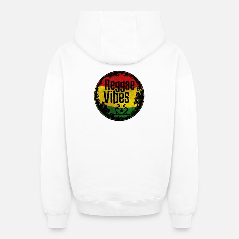 Reggae Vibes Rasta Design - Sweat à capuche unisexe zippé oversize épais SPREAD - blanc