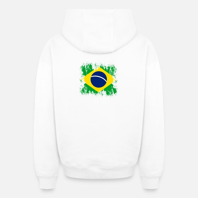Brésil Brésil - Sweat à capuche unisexe zippé oversize épais SPREAD - blanc