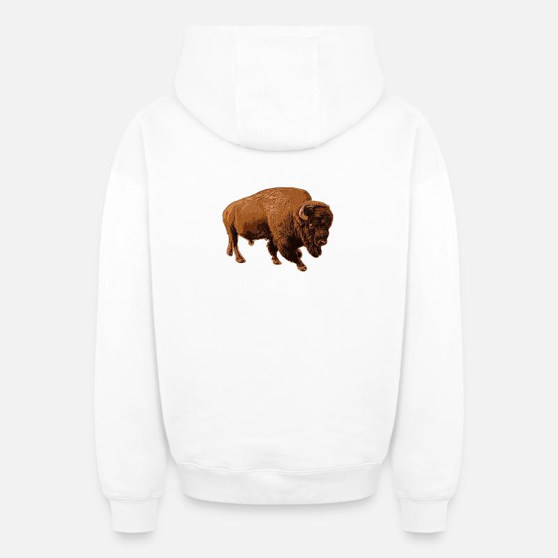 bison - Sweat à capuche unisexe zippé oversize épais SPREAD - blanc